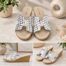 David Tate Moderno Slip On Wedges Sandals Lea...
