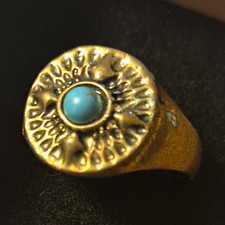 Gold Tone Signet Ring Round Blue Stone 1 Gems...