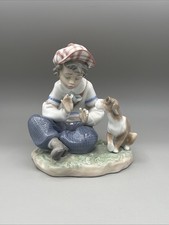 Lladro Figurine 5450 “I Hope She Does” Boy With His Dog MISSING FLOWER