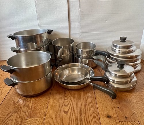 Vintage REVERE WARE 1801 Kupferboden Kochgeschirr Set 22-teilig Töpfe Pfannen Pfannen Deckel - Bild 3 von 19
