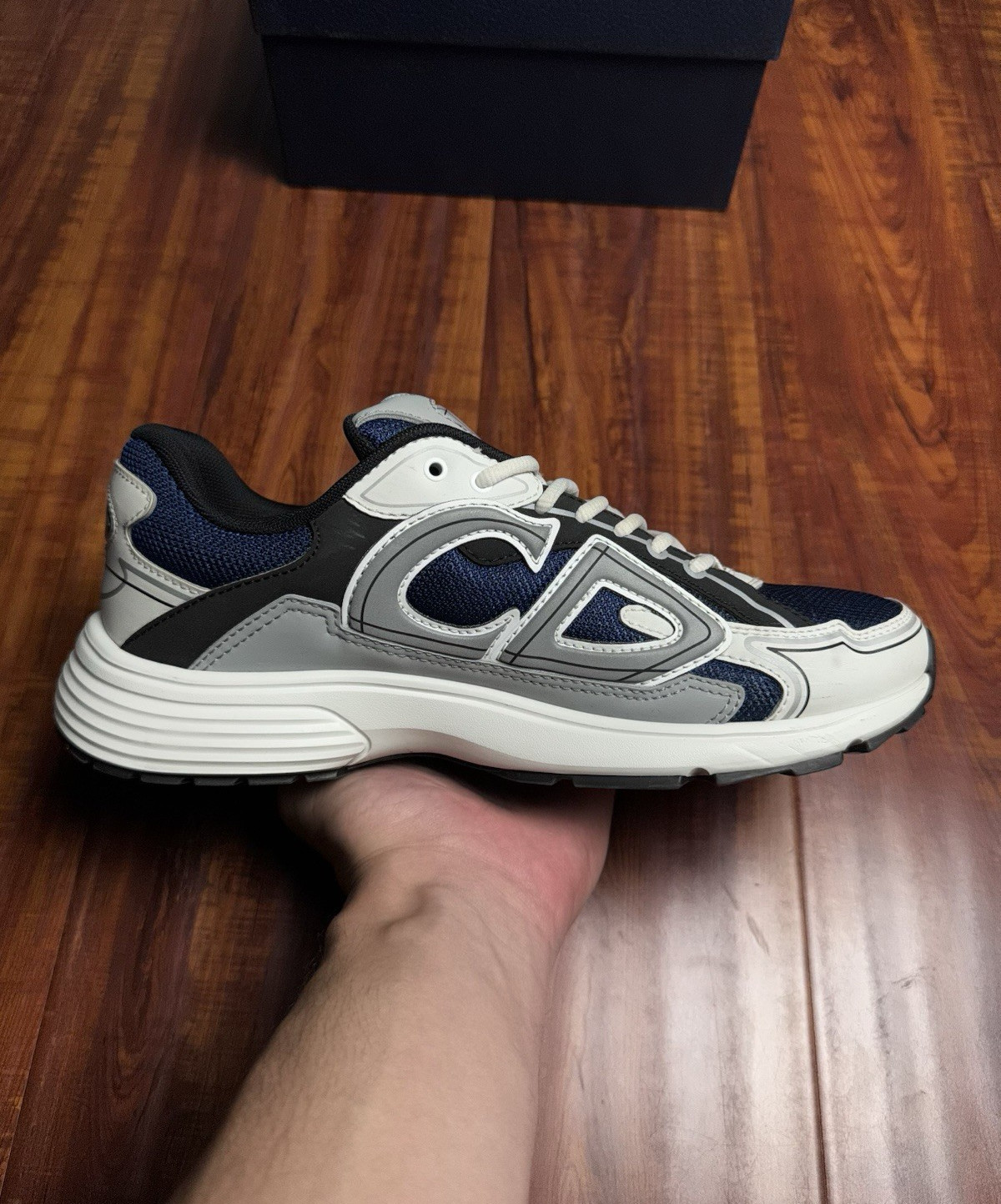 Dior B30 Reflective CD Mens White Navy Blue Grey Black Sneakers - Size 42D 9US image 3