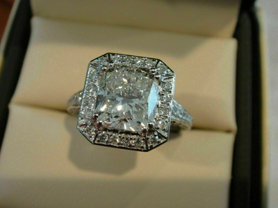 Cushion Cut 3.10Ct Diamond Solid 14ct White Gold Halo Engagement Ring Size N 1/2