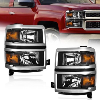 Headlight for 2014-2015 Chevy Silverado 1500 Chrome Headlamps L+R Pair