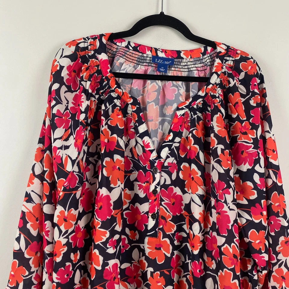 Liz & Me цветочный крестьянин блузка размер 2 X Georgette поповер темно-синий многоцветный - Изображение 2 из 4