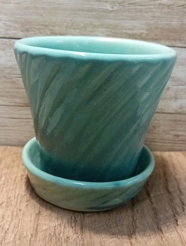 Vintage Small Planter McCoy Green Teal Blue 3.5x3.5 Swirl USA