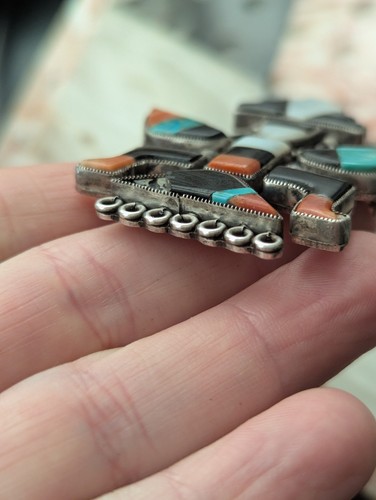 Large Vintage Zuni Art Handmade Sterling Multi Gem Inlay Knifewing Brooch Pin - Picture 18 of 23