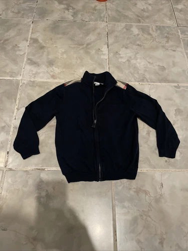 Cardigan maglione Burberry blu navy Nova check panel zip bambini tg 4 anni