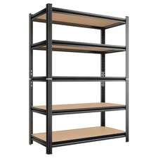 5-Tiers Steel Adjustable Garage Storage Shelving Unit in Black (35.5 In. W X 72