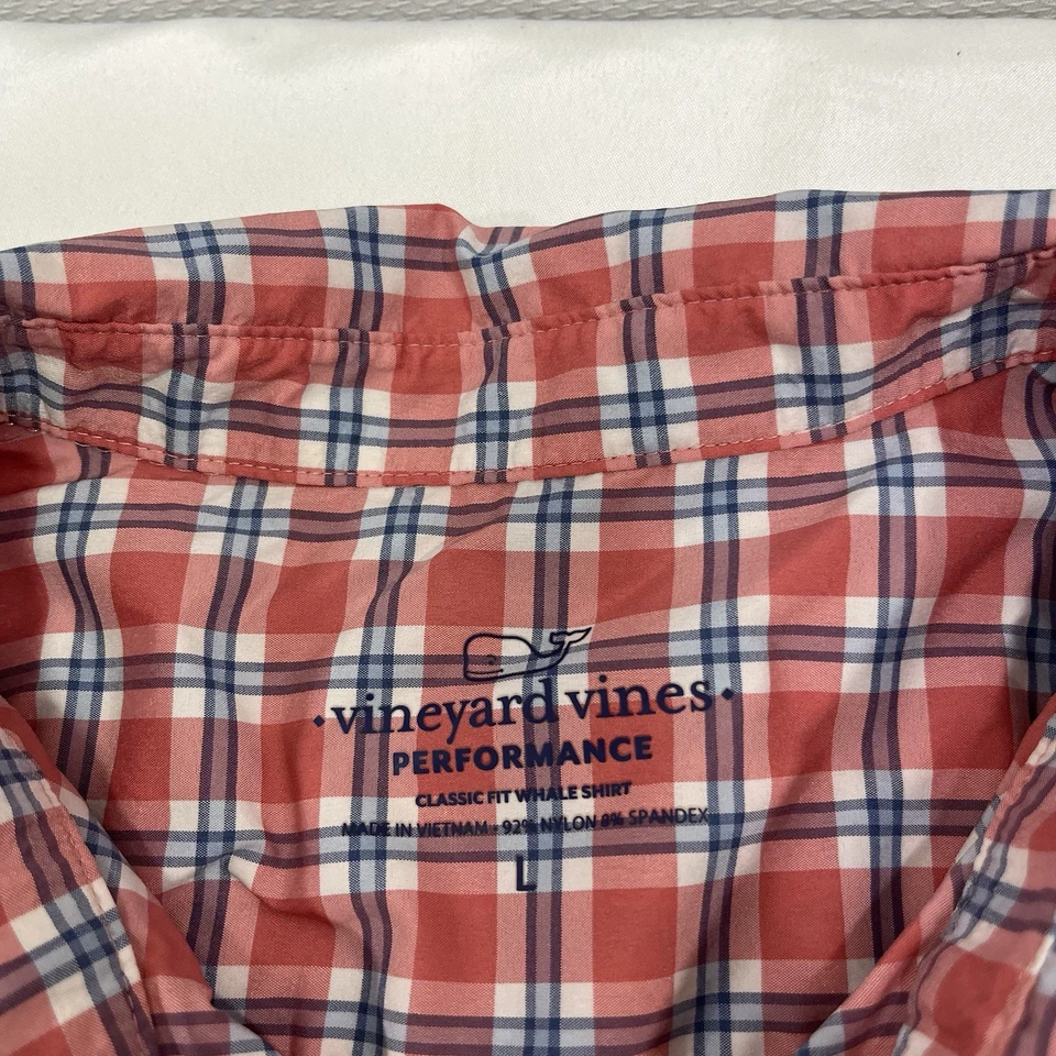 Vineyard Vines Performance Whale Shirt Classic Fit Plaid Size L Nylon Blend Red - Image 3 of 4