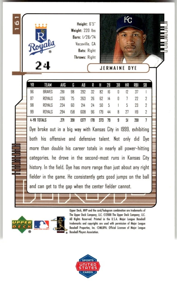 2000 Upper Deck MVP #161 Jermaine Dye - Image 2 of 2