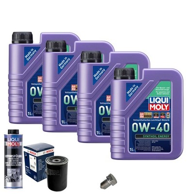 Motoröl 0W40 LIQUI MOLY 4L+BOSCH Ölfilter+Spülung+Ölablassschraube