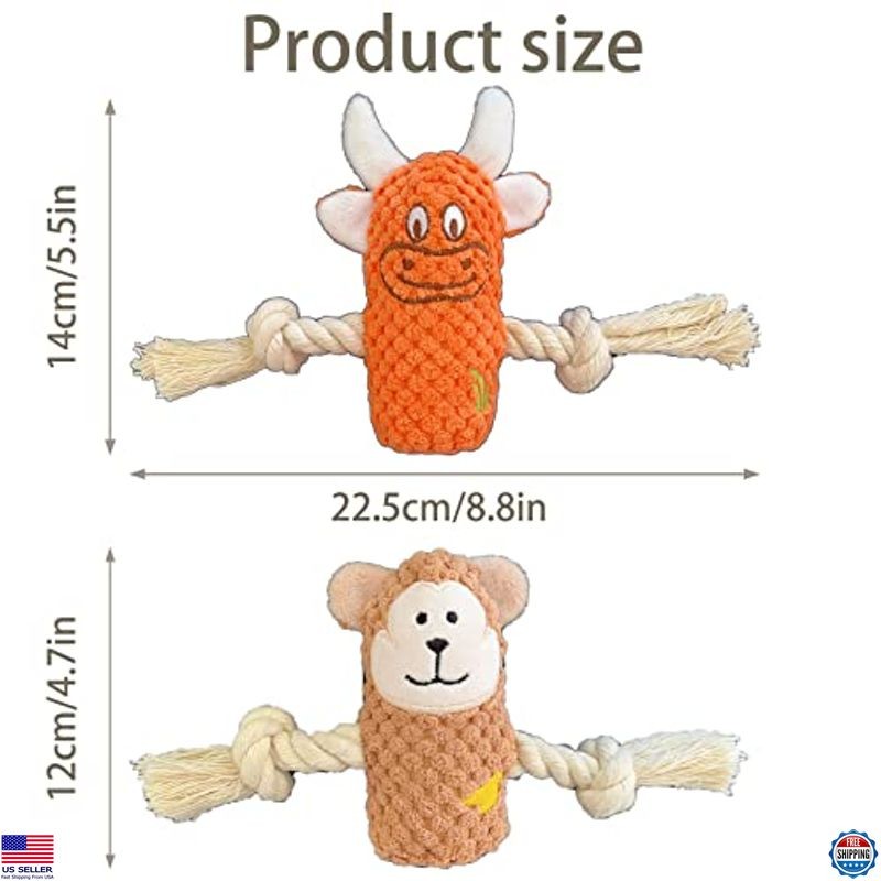 Cute Animal Squeak Dog Toys, No Stuffing Plush, Durable Rope Chew, 6 Pack