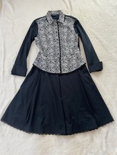 Piazza Sempione Womens Size 12 Black White Cotton Embroidered Dress Modest