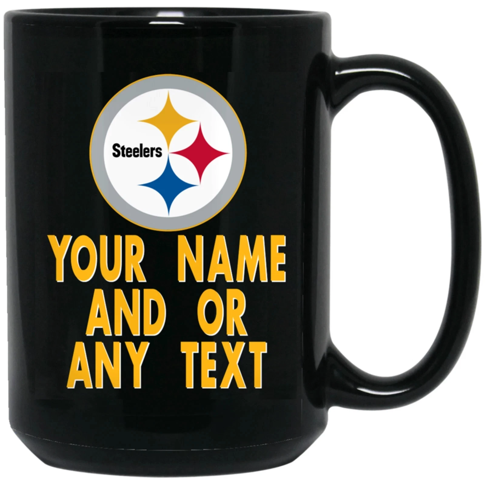 Custom Personalized Pittsburgh Steeler Black Ceramic Coffee Mug Cup
