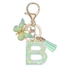 Alphabet Initial Letter Keychain Cute Charm with Tassel Butterfly Letter B Green