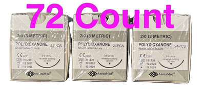 PDS PDO 2/0 Veterinary Surgical Suture 72ct Dental Medical Polydioxanone 3 boxes