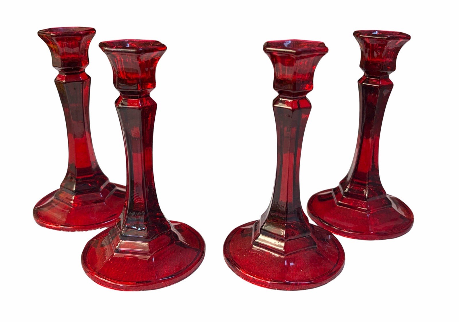 Lot Of 4 Vintage Indiana Ruby Red glass Candlesticks 6