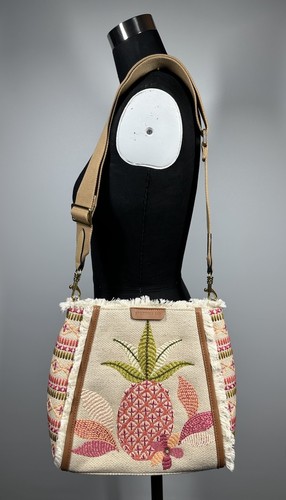 Neu ohne Etikett Spartina 449 Umhängetasche bestickt tropische Ananas Crossbody