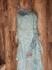 Ballroom Latin / Rhythm Dress Blue Fringe Excellent Stoning