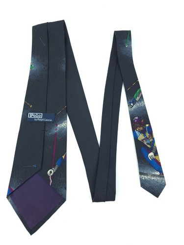 VTG Polo Ralph Lauren Mens Black Downhill Racer Ski 100% Silk Necktie - Picture 7 of 10