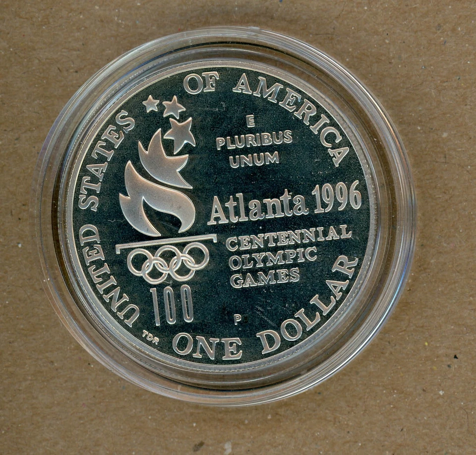 1996 P Atlanta Paralympics Wheelchair Proof Commemorative 90% Silver Dollar Coin - Image 2 of 2