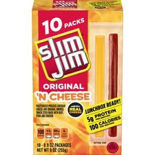Beef 'N Cheese Smoked Meat Sticks, Original Flavor, 5g Protein Per Serving, S...
