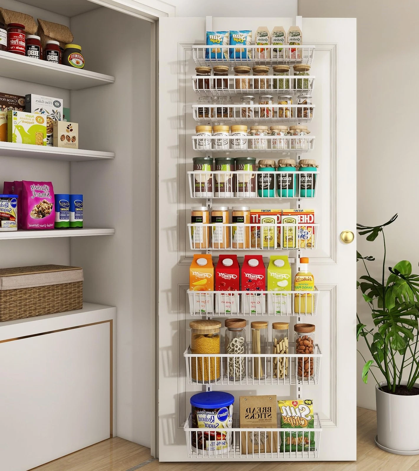 White 9-Tier Over The Door Pantry Organizer, Pantry Organization and Storage,...