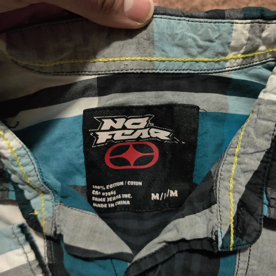 Vintage NO FEAR Cuadros Talla M Algodón Azul Gris Franela Manga Larga Y2K Foto 2 de 4