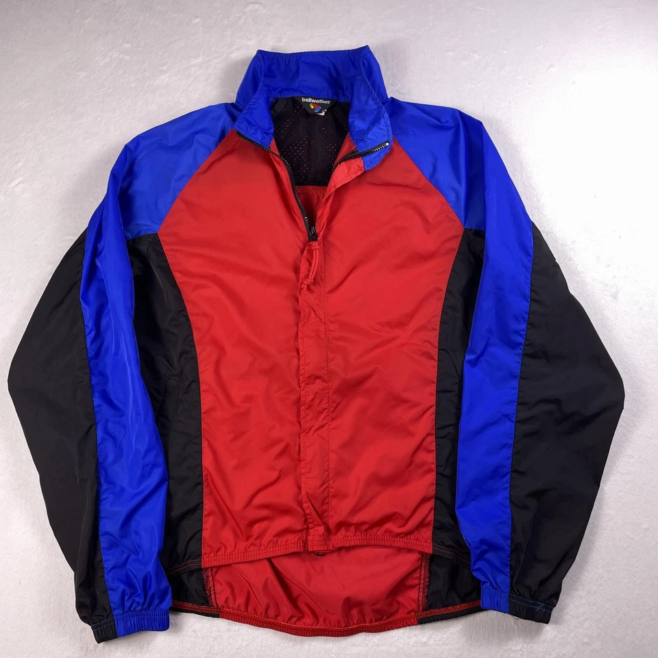 Винтажная велосипедная куртка Bellwether мужская большая красная сине-черная ветровка вентиляционная решетка США - Изображение 2 из 4