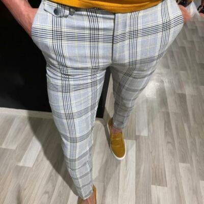 Pantalones Largos De Moda A Rayas Para Hombres Elegante Casual Joggers  Ajustados | eBay