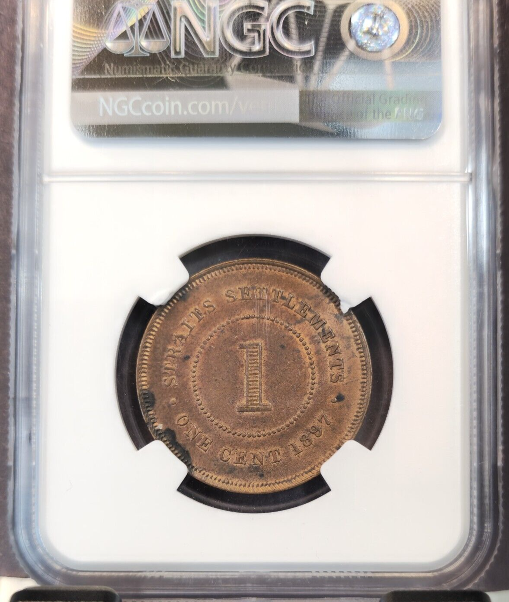 1897 STRAITS SETTLEMENTS 1 CENT QUEEN VICTORIA NGC MS 61 BN RARE
