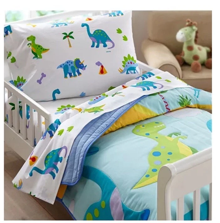 恐龙土地幼儿床单套装枕套,贴合和平面 100% 棉野皮 — 第 2/4 张图片