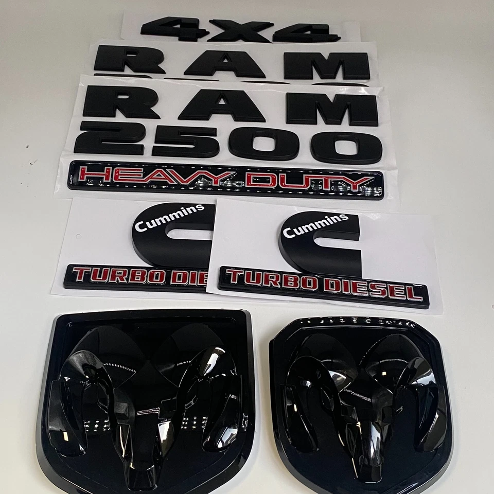 7Pcs EMBLEM Set For RAM 2500 HEAVY DUTY RAM HEAD Cummins Turbo Diesel 4X4 Badge - Image 4 of 4