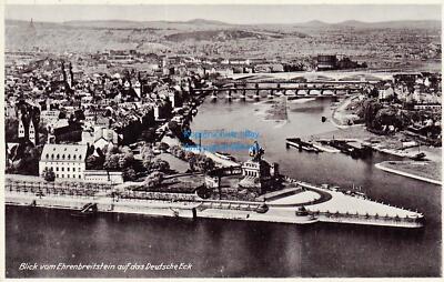 Postcard Koblenz view from Ehrenbreitstein to the German corner