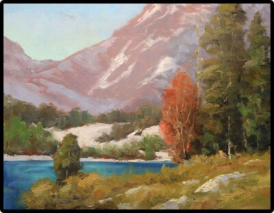 Jeff Love Art Original Oil Painting Western Landscape Alpine Mountain Lake Snow