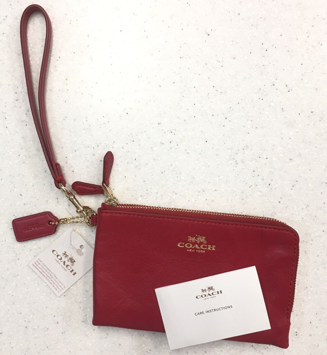 Coach F64581 Classic Red Smooth Leather Double Corner Zip Wallet