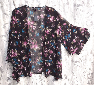 18/20 2X Lane Bryant Open Front Bell Layered Sleeves Floral Chiffon Cardigan