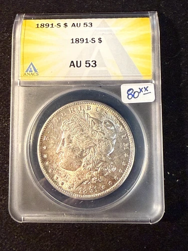 1891 MORGAN DOLLAR ANACS AU 53
