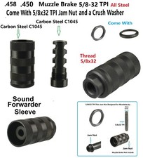 Steel Muzzle Brake 5/8x32 TPI Fits .458 Socom/.450 W Knurled Forwarder 13/16-16