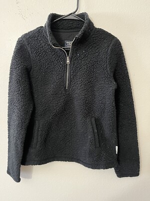 Abercrombie Fitch Black Teddy Bear Sherpa 1/4 Zip Pullover
