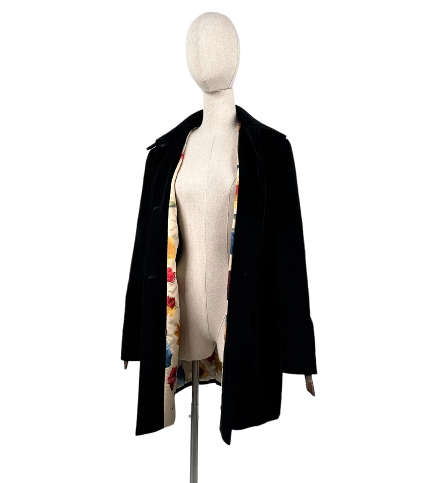 DOLCE & GABBANA Overcoat Corduroy Coat Women's Black Flowers Pattern Size 42 - Image 4 of 4