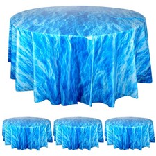 3 Pcs Round Ocean Waves Tablecloths Disposable Plastic Ocean Blue