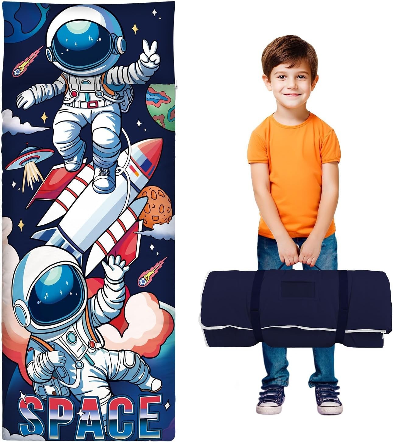 Sac de couchage coton pour enfant avec oreiller détachable et couverture thermique intégrée