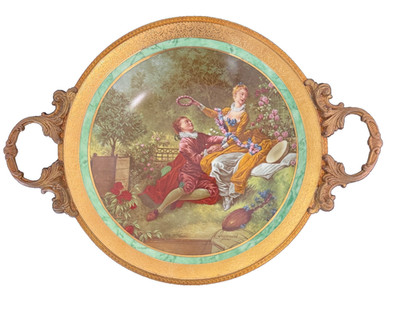Vintage L etoile Limoges Fragonard Porcelain Handled Tray 22K Gold France