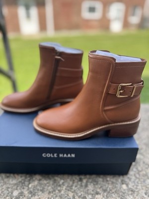 Cole Haan Silvana Bckl Bootie Women s British Tan Leather Zip US 5B EU 35
