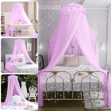 Jeteventy Bed Canopy for Girls, Princess Bed Curtain Net for Single to King S...