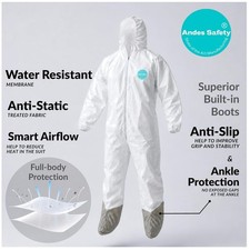 Andes Hazmat Suits with Attached Boots, Heavy Duty Coveralls