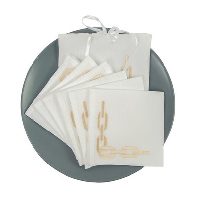 Serenk Gold Chain White Linen Cocktail Napkin 25x25cm 6pc