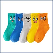 5 Pairs Kids Socks Emoticons Funny Face Pattern Comfortable Breathable Boys