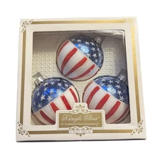 Kurt Adler Kringle Glass Balls Red White Blue Flag Ornaments Patriotic Set 3